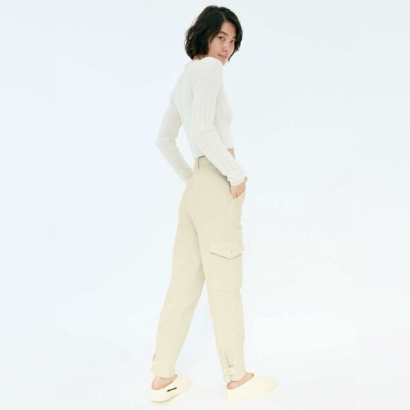 Aritzia Wilfred MODERN CARGO high waisted khaki trouser pants cream sz 0 casual - Picture 3 of 8